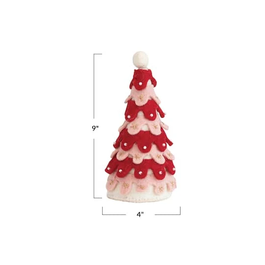 Hello Honey® 9" Red, Pink & White Handmade Wool Felt Tree With Pom Pom Topper 6 Hello Honey® 9" Red, Pink & White Handmade Wool Felt Tree With Pom Pom Topper - Image 4