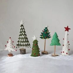 Hello Honey® 10" White & Red Handmade Wool Felt Tree With Sequins, Pom Poms & Wood Base 8 Hello Honey® 10" White & Red Handmade Wool Felt Tree With Sequins, Pom Poms & Wood Base -Northlight Shop D823517S 2