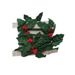 Hello Honey® 6ft. Green & Red Handmade Wool Felt Gold Embroidered Holly Leaves & Berries Wired Garland -Northlight Shop D823523S 1