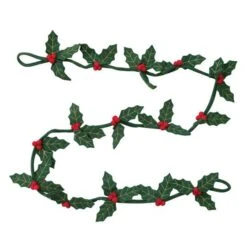 Hello Honey® 6ft. Green & Red Handmade Wool Felt Gold Embroidered Holly Leaves & Berries Wired Garland -Northlight Shop D823523S 6 1