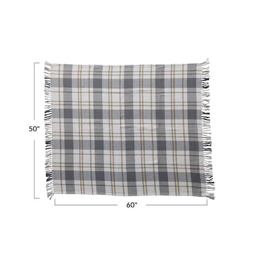 Hello Honey® Gray, Gold & White Plaid Brushed Cotton Flannel Throw With Fringe 7 Hello Honey® Gray, Gold & White Plaid Brushed Cotton Flannel Throw With Fringe - Image 5
