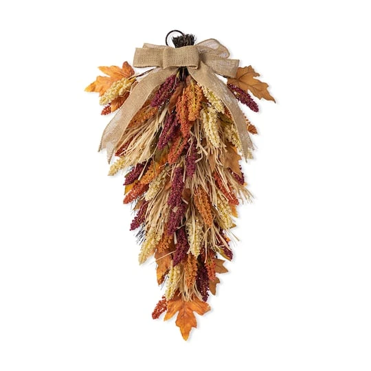 Glitzhome® 28" Fall Sorghum Swag Includes A Black Metal Wreath Hanger 4 Glitzhome® 28" Fall Sorghum Swag Includes A Black Metal Wreath Hanger - Image 2