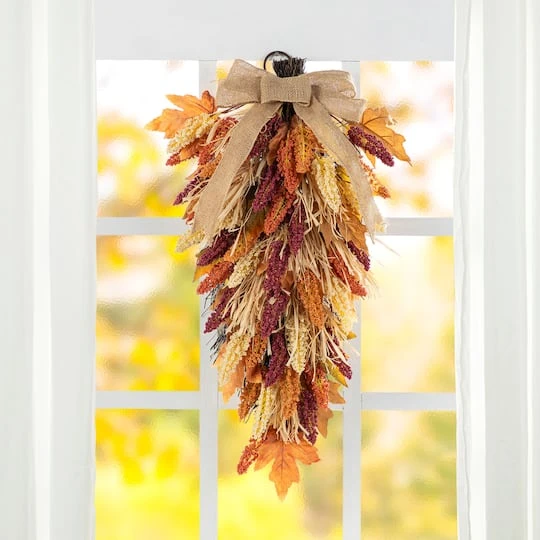 Glitzhome® 28" Fall Sorghum Swag Includes A Black Metal Wreath Hanger 5 Glitzhome® 28" Fall Sorghum Swag Includes A Black Metal Wreath Hanger - Image 3