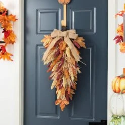 Glitzhome® 28" Fall Sorghum Swag Includes A Black Metal Wreath Hanger 14 Glitzhome® 28" Fall Sorghum Swag Includes A Black Metal Wreath Hanger -Northlight Shop D851685S 3