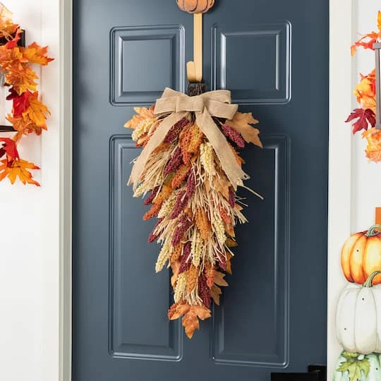 Glitzhome® 28" Fall Sorghum Swag Includes A Black Metal Wreath Hanger 6 Glitzhome® 28" Fall Sorghum Swag Includes A Black Metal Wreath Hanger - Image 4