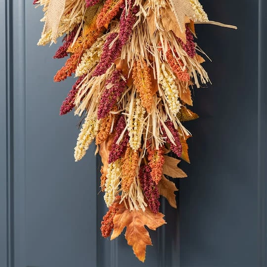 Glitzhome® 28" Fall Sorghum Swag Includes A Black Metal Wreath Hanger 9 Glitzhome® 28" Fall Sorghum Swag Includes A Black Metal Wreath Hanger - Image 7
