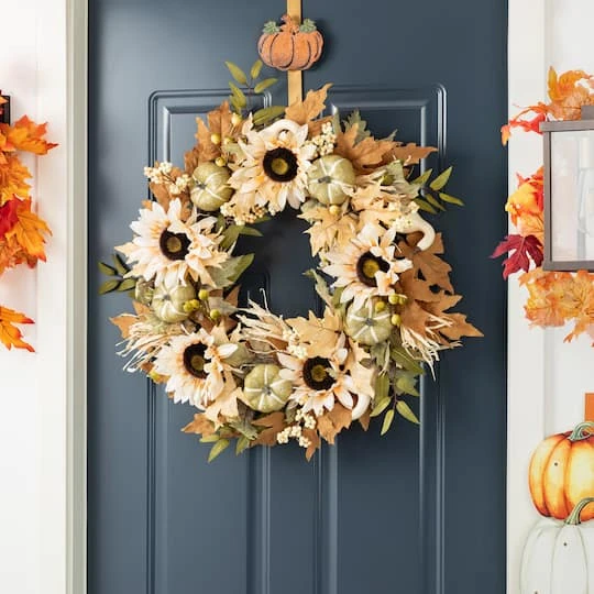 Glitzhome® 24" Fall Neutral Sunflower, Pumpkin And Leaf Wreath 5 Glitzhome® 24" Fall Neutral Sunflower, Pumpkin And Leaf Wreath - Image 3