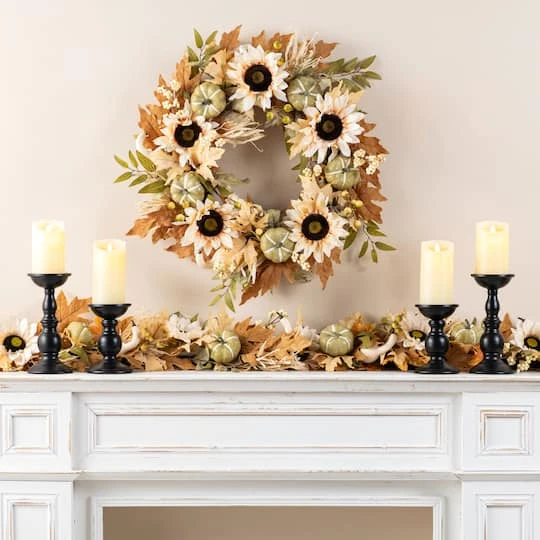 Glitzhome® 24" Fall Neutral Sunflower, Pumpkin And Leaf Wreath 6 Glitzhome® 24" Fall Neutral Sunflower, Pumpkin And Leaf Wreath - Image 4