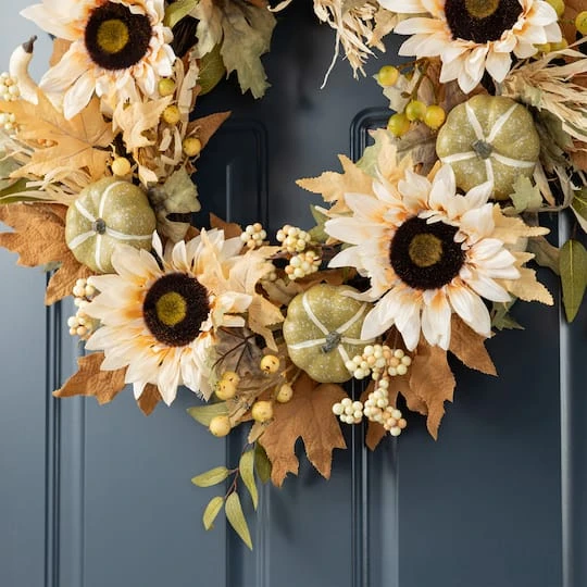Glitzhome® 24" Fall Neutral Sunflower, Pumpkin And Leaf Wreath 7 Glitzhome® 24" Fall Neutral Sunflower, Pumpkin And Leaf Wreath - Image 5