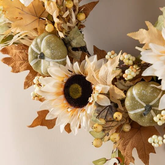 Glitzhome® 24" Fall Neutral Sunflower, Pumpkin And Leaf Wreath 8 Glitzhome® 24" Fall Neutral Sunflower, Pumpkin And Leaf Wreath - Image 6