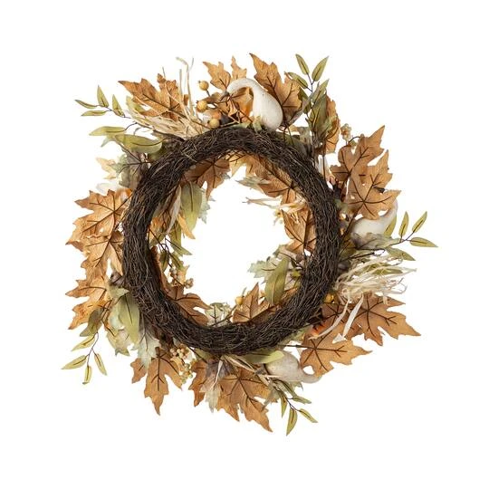 Glitzhome® 24" Fall Neutral Sunflower, Pumpkin And Leaf Wreath 10 Glitzhome® 24" Fall Neutral Sunflower, Pumpkin And Leaf Wreath - Image 8