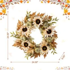 Glitzhome® 24" Fall Neutral Sunflower, Pumpkin And Leaf Wreath 19 Glitzhome® 24" Fall Neutral Sunflower, Pumpkin And Leaf Wreath -Northlight Shop D851694S 8