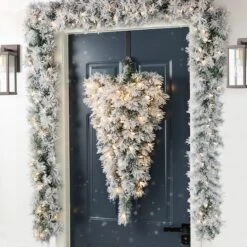 Glitzhome® 3ft Pre-Lit Snow Flocked Greenery Pine Christmas Teardrop, Multicolor LED Lights And Timer -Northlight Shop D855033S 3