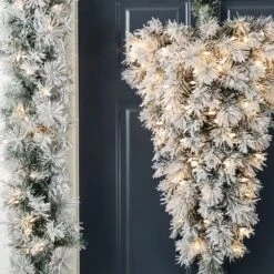 Glitzhome® 3ft Pre-Lit Snow Flocked Greenery Pine Christmas Teardrop, Multicolor LED Lights And Timer -Northlight Shop D855033S 4