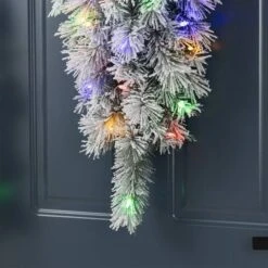 Glitzhome® 3ft Pre-Lit Snow Flocked Greenery Pine Christmas Teardrop, Multicolor LED Lights And Timer -Northlight Shop D855033S 5