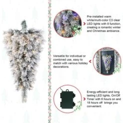 Glitzhome® 3ft Pre-Lit Snow Flocked Greenery Pine Christmas Teardrop, Multicolor LED Lights And Timer -Northlight Shop D855033S 7