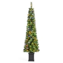Glitzhome® 6ft Pre-Lit Green Cashmere Pine Christmas Porch Tree, Multi-color LED Lights -Northlight Shop D855076S 1 1