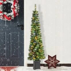 Glitzhome® 6ft Pre-Lit Green Cashmere Pine Christmas Porch Tree, Multi-color LED Lights -Northlight Shop D855076S 3