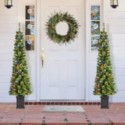 Glitzhome® 6ft Pre-Lit Green Cashmere Pine Christmas Porch Tree, Multi-color LED Lights -Northlight Shop D855076S 4