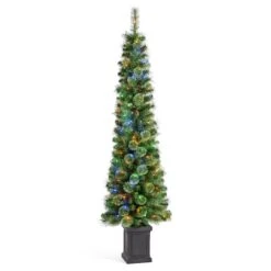 Glitzhome® 6ft Pre-Lit Green Cashmere Pine Christmas Porch Tree, Multi-color LED Lights -Northlight Shop D855076S 5