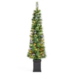 Glitzhome® 5ft Pre-Lit Green Cashmere Pine Christmas Porch Tree, Multi-color LED Lights 12 Glitzhome® 5ft Pre-Lit Green Cashmere Pine Christmas Porch Tree, Multi-color LED Lights -Northlight Shop D855078S 1 1