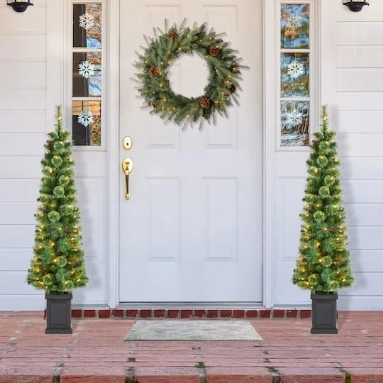 Glitzhome® 5ft Pre-Lit Green Cashmere Pine Christmas Porch Tree, Multi-color LED Lights 7 Glitzhome® 5ft Pre-Lit Green Cashmere Pine Christmas Porch Tree, Multi-color LED Lights - Image 5