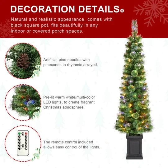 Glitzhome® 5ft Pre-Lit Green Cashmere Pine Christmas Porch Tree, Multi-color LED Lights 10 Glitzhome® 5ft Pre-Lit Green Cashmere Pine Christmas Porch Tree, Multi-color LED Lights - Image 8