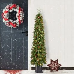 Glitzhome® 6ft Pre-lit Green Artificial Christmas Porch Tree, Warm White Lights 14 Glitzhome® 6ft Pre-lit Green Artificial Christmas Porch Tree, Warm White Lights -Northlight Shop D855084S 3