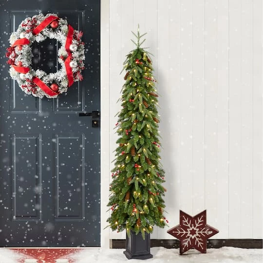 Glitzhome® 6ft Pre-lit Green Artificial Christmas Porch Tree, Warm White Lights 6 Glitzhome® 6ft Pre-lit Green Artificial Christmas Porch Tree, Warm White Lights - Image 4