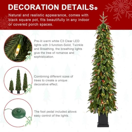 Glitzhome® 6ft Pre-lit Green Artificial Christmas Porch Tree, Warm White Lights 10 Glitzhome® 6ft Pre-lit Green Artificial Christmas Porch Tree, Warm White Lights - Image 8