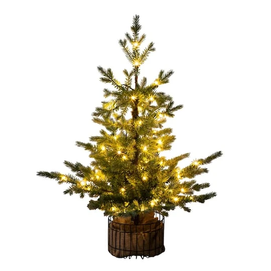 3ft. Pre-Lit Artificial Christmas Tree In Jute Wire Planter With 30 Warm White LED Lights 3 3ft. Pre-Lit Artificial Christmas Tree In Jute Wire Planter With 30 Warm White LED Lights