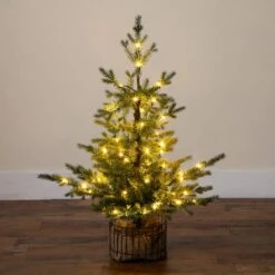 3ft. Pre-Lit Artificial Christmas Tree In Jute Wire Planter With 30 Warm White LED Lights 22 3ft. Pre-Lit Artificial Christmas Tree In Jute Wire Planter With 30 Warm White LED Lights -Northlight Shop D855830S 9