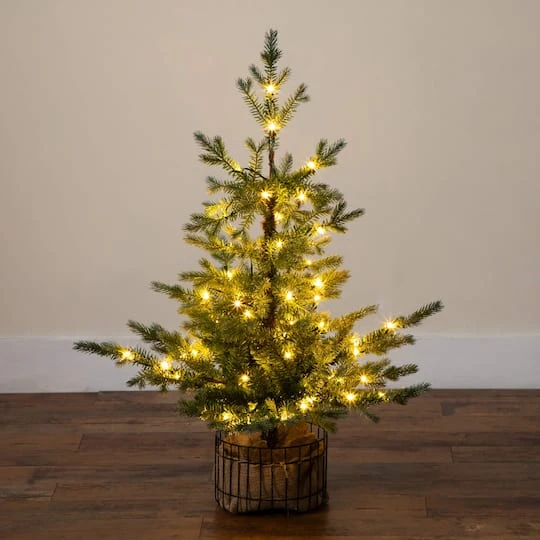 3ft. Pre-Lit Artificial Christmas Tree In Jute Wire Planter With 30 Warm White LED Lights 12 3ft. Pre-Lit Artificial Christmas Tree In Jute Wire Planter With 30 Warm White LED Lights - Image 10