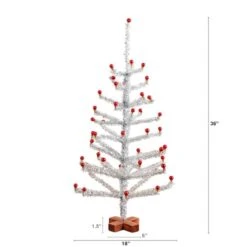 3ft. Artificial Retro Silver Tinsel Christmas Tree With 45 Red Mini Ornament Balls And Wooden Base 11 3ft. Artificial Retro Silver Tinsel Christmas Tree With 45 Red Mini Ornament Balls And Wooden Base -Northlight Shop D855849S 2