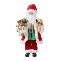 Glitzhome® 18"H Faux Fur Christmas Traditional Santa Figurine With Porcelain Face 12 Glitzhome® 18"H Faux Fur Christmas Traditional Santa Figurine With Porcelain Face -Northlight Shop D857010S 1 1