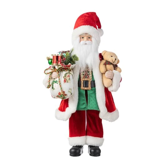 Glitzhome® 18"H Faux Fur Christmas Traditional Santa Figurine With Porcelain Face 4 Glitzhome® 18"H Faux Fur Christmas Traditional Santa Figurine With Porcelain Face - Image 2