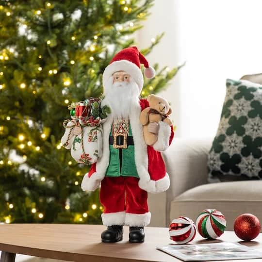 Glitzhome® 18"H Faux Fur Christmas Traditional Santa Figurine With Porcelain Face 5 Glitzhome® 18"H Faux Fur Christmas Traditional Santa Figurine With Porcelain Face - Image 3