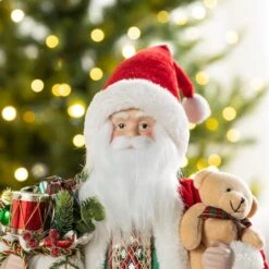 Glitzhome® 18"H Faux Fur Christmas Traditional Santa Figurine With Porcelain Face 14 Glitzhome® 18"H Faux Fur Christmas Traditional Santa Figurine With Porcelain Face -Northlight Shop D857010S 3