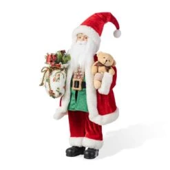 Glitzhome® 18"H Faux Fur Christmas Traditional Santa Figurine With Porcelain Face 17 Glitzhome® 18"H Faux Fur Christmas Traditional Santa Figurine With Porcelain Face -Northlight Shop D857010S 6
