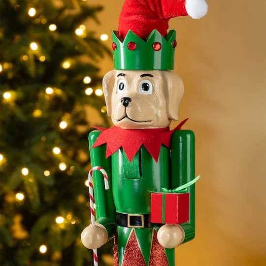 Glitzhome® 23.5"H Wooden Christmas Elf Dog Nutcracker 7 Glitzhome® 23.5"H Wooden Christmas Elf Dog Nutcracker - Image 5