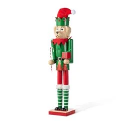Glitzhome® 23.5"H Wooden Christmas Elf Dog Nutcracker 17 Glitzhome® 23.5"H Wooden Christmas Elf Dog Nutcracker -Northlight Shop D857027S 6