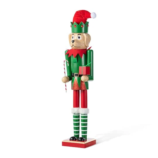 Glitzhome® 23.5"H Wooden Christmas Elf Dog Nutcracker 9 Glitzhome® 23.5"H Wooden Christmas Elf Dog Nutcracker - Image 7