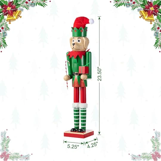 Glitzhome® 23.5"H Wooden Christmas Elf Dog Nutcracker 11 Glitzhome® 23.5"H Wooden Christmas Elf Dog Nutcracker - Image 9