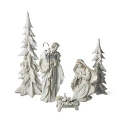 Glitzhome® 5-Piece White & Gold Resin Holy Family With Christmas Trees Set 12 Glitzhome® 5-Piece White & Gold Resin Holy Family With Christmas Trees Set -Northlight Shop D857119S 1 1