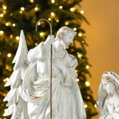 Glitzhome® 5-Piece White & Gold Resin Holy Family With Christmas Trees Set 14 Glitzhome® 5-Piece White & Gold Resin Holy Family With Christmas Trees Set -Northlight Shop D857119S 3