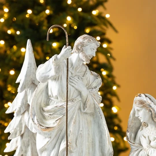 Glitzhome® 5-Piece White & Gold Resin Holy Family With Christmas Trees Set 6 Glitzhome® 5-Piece White & Gold Resin Holy Family With Christmas Trees Set - Image 4