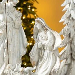 Glitzhome® 5-Piece White & Gold Resin Holy Family With Christmas Trees Set 15 Glitzhome® 5-Piece White & Gold Resin Holy Family With Christmas Trees Set -Northlight Shop D857119S 4