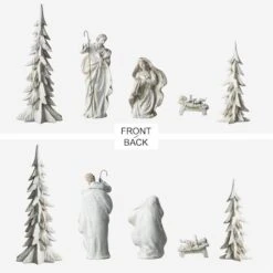 Glitzhome® 5-Piece White & Gold Resin Holy Family With Christmas Trees Set 17 Glitzhome® 5-Piece White & Gold Resin Holy Family With Christmas Trees Set -Northlight Shop D857119S 6