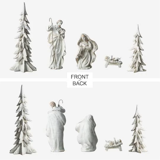 Glitzhome® 5-Piece White & Gold Resin Holy Family With Christmas Trees Set 9 Glitzhome® 5-Piece White & Gold Resin Holy Family With Christmas Trees Set - Image 7