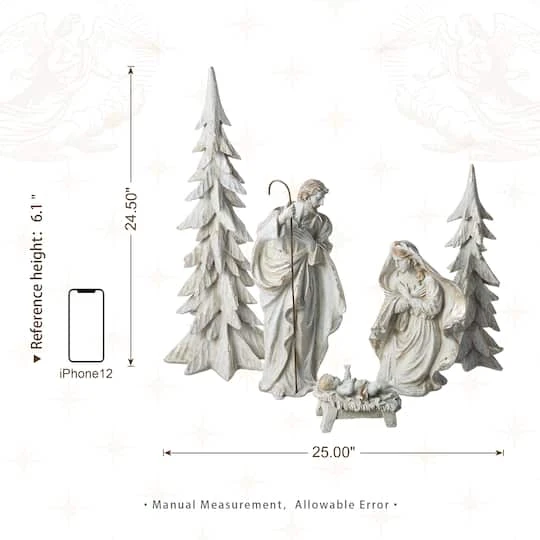 Glitzhome® 5-Piece White & Gold Resin Holy Family With Christmas Trees Set 10 Glitzhome® 5-Piece White & Gold Resin Holy Family With Christmas Trees Set - Image 8